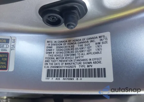 2015 Honda Cr-V Ex-L из США, поврежденный, VIN 2HKRM3H71FH526079